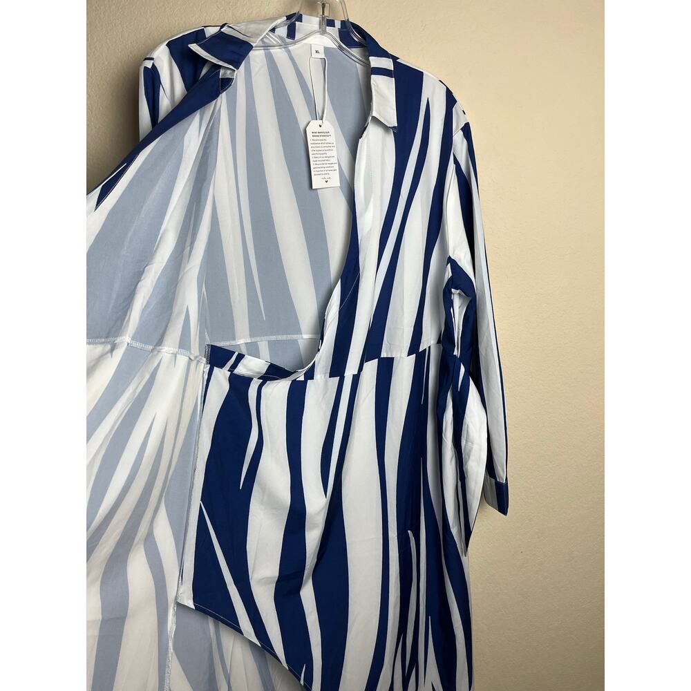 Made with Love | NWT Women's XL Blue & White Striped Wrap Dress - Picture 5 of 8